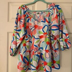 Michelle McDowell / Mary Square XL Colorful Floral Smocked Babydoll Blouse